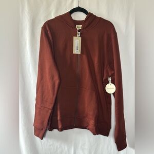 PACT One For All Organic Cotton Zip Hoodie Mahogany Brown Unisex Large NWT